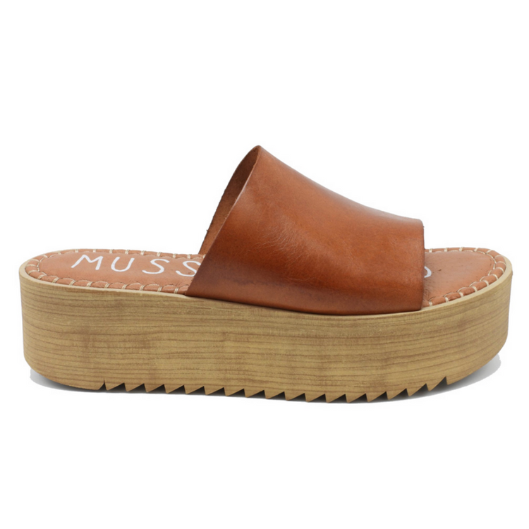 Kristel Brown Leather Platform Wedge Slide Sandal