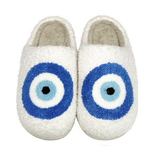 Fuzzy Evil Eye Slippers