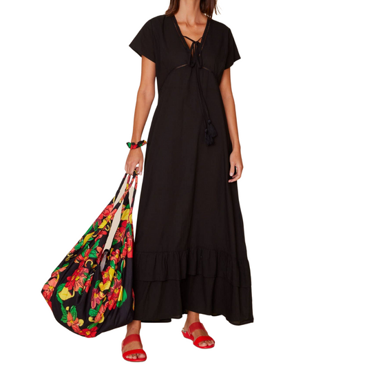 Long Black Short Sleeve Maxi Dress