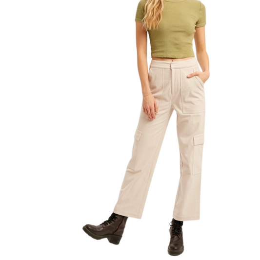 Ivory Stretch Corduroy Cargo Pant