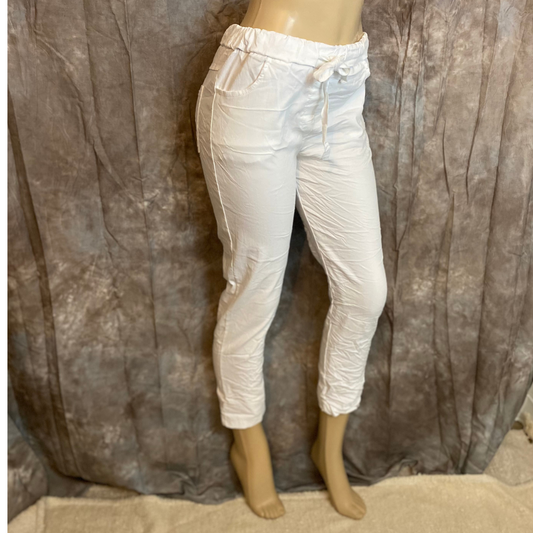 Sold White Stretch Italian Pant w/ Drawstring