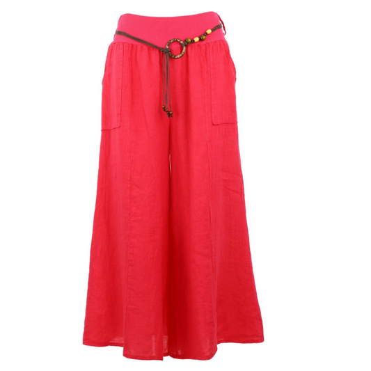 Strawberry Red Italian Linen Wide Leg Pants