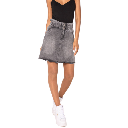 Faded Black Denim Paperbag Mini Skirt