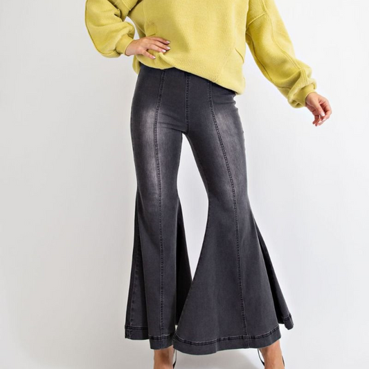 Stretchy Black Denim Bell Bottoms