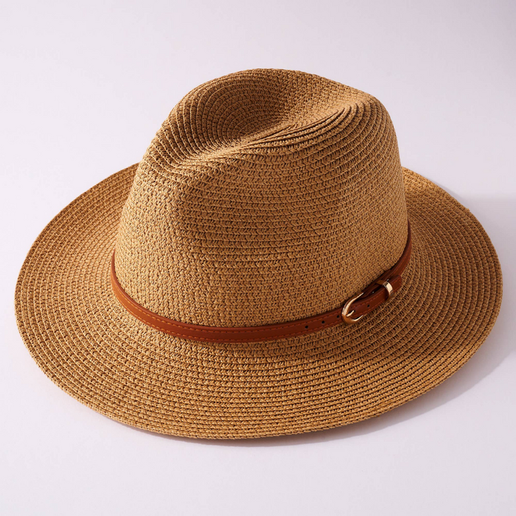 Panama Leather Strap Summer Hat (Natural)