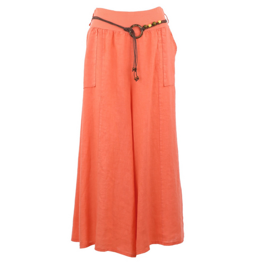 Coral Italian Linen Wide Leg Pants