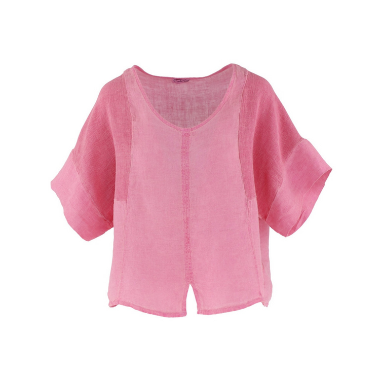 Pink Italian Cotton Linen Short Sleeve Top