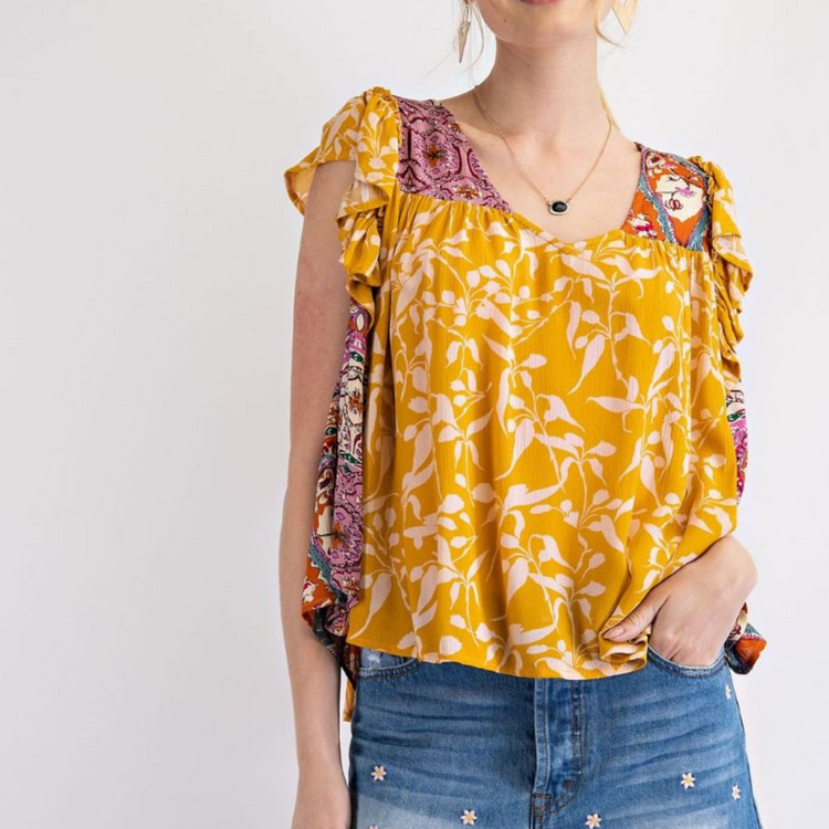 Yellow Multi Print Swing Top