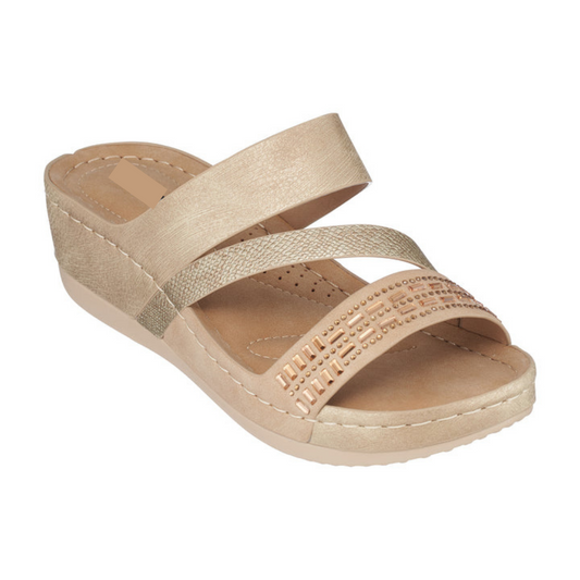 Tera Gold and Jeweled Cushy Wedge Slide Sandal