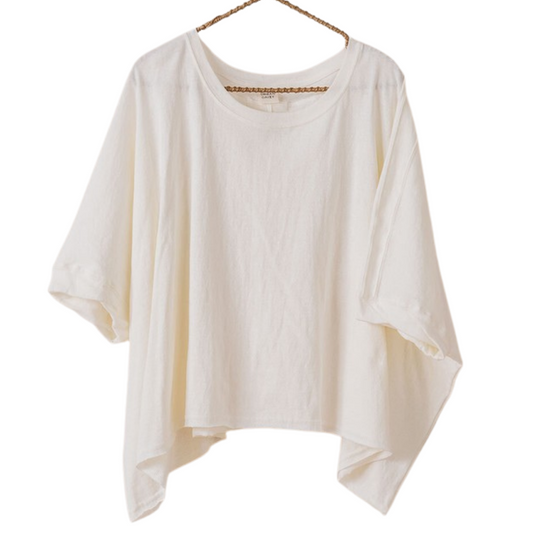 Ivory Loose Fit Oversized Dolman Short Sleeve Crop T-Shirt Top