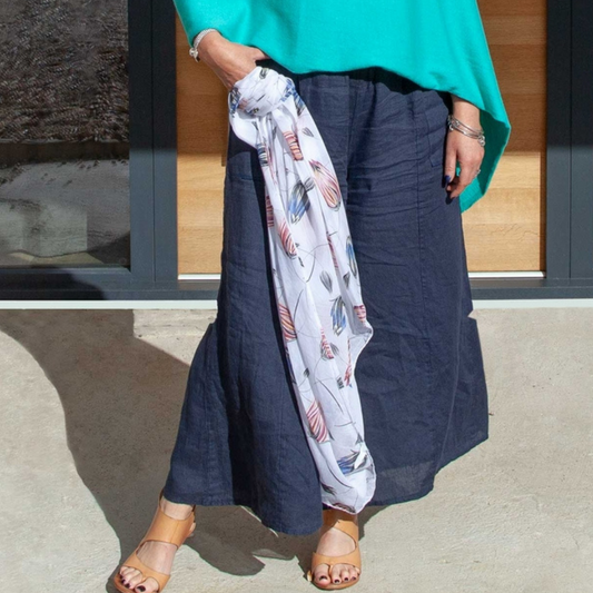 Navy Blue Italian Linen Wide Leg Pants