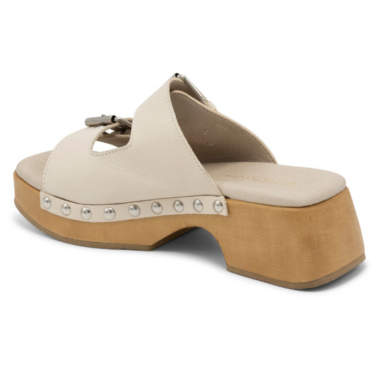 McRoger Ice Ivory Open Toe Double Adjustable Strap Leather Clog