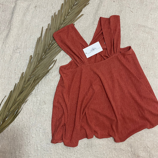 Rust Wide Shoulder Strap Flowy A-Line Tank Top Blouse