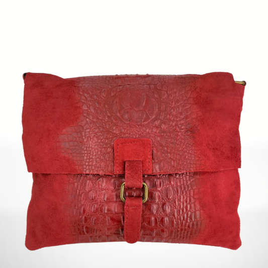 Italian Red Crossbody Croc Gator Embossed Suede Leather Purse