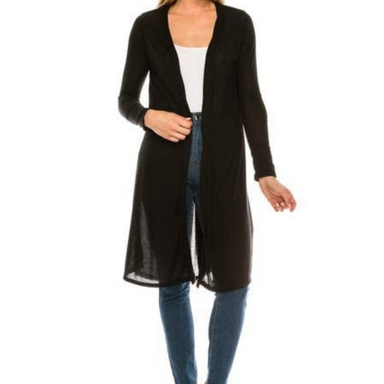 Black Ribbed Light Weight Long Sleeve Cardigan