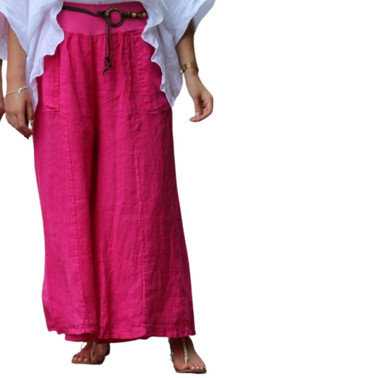 Fuchsia Pink Italian Linen Wide Leg Pants