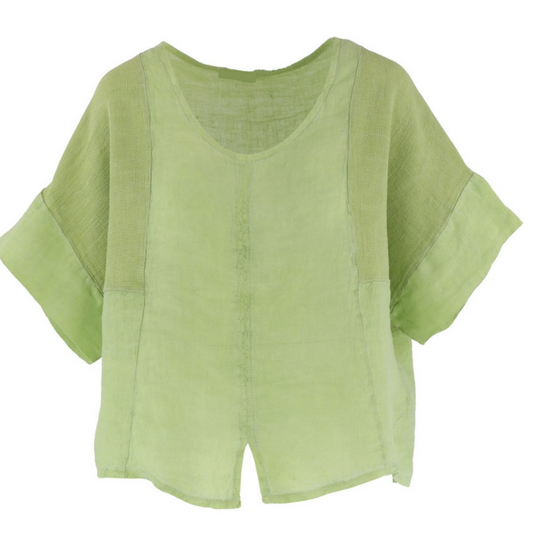 Lime Green Italian Cotton Linen Short Sleeve Top