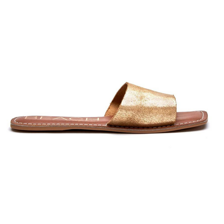 Classic One-Band Squared Toe Gold Slide Sandal