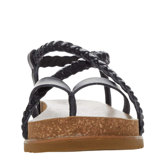 Blowfish Foxtail Black Braided Strappy Sandal w Heel strap