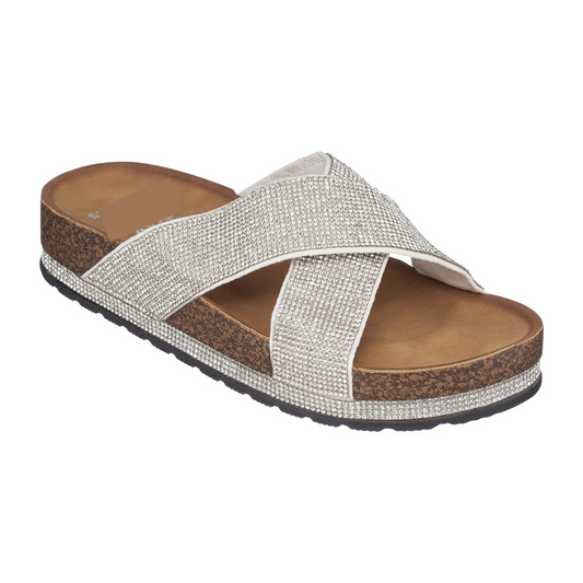 Silver Bling Footbed Comfy Cork Slide Sandal