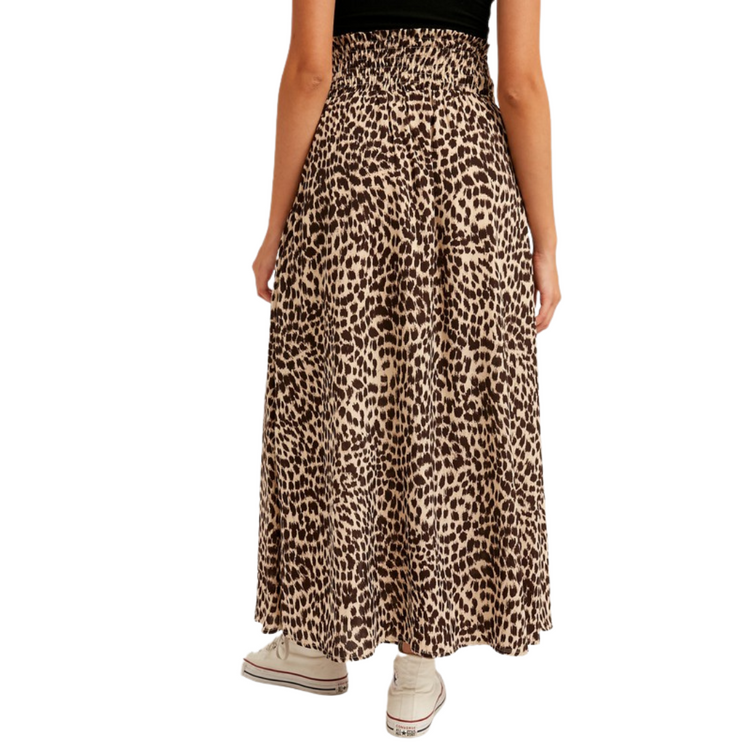 Thick Smocked Waist Animal Print Button Down Skirt