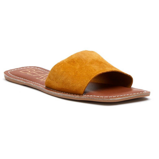 Classic One-Band Squared Toe Saffron Yellow Slide Sandal