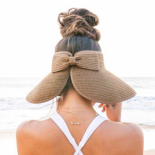 Mocha Straw Foldable Wide Brim Visor Hat