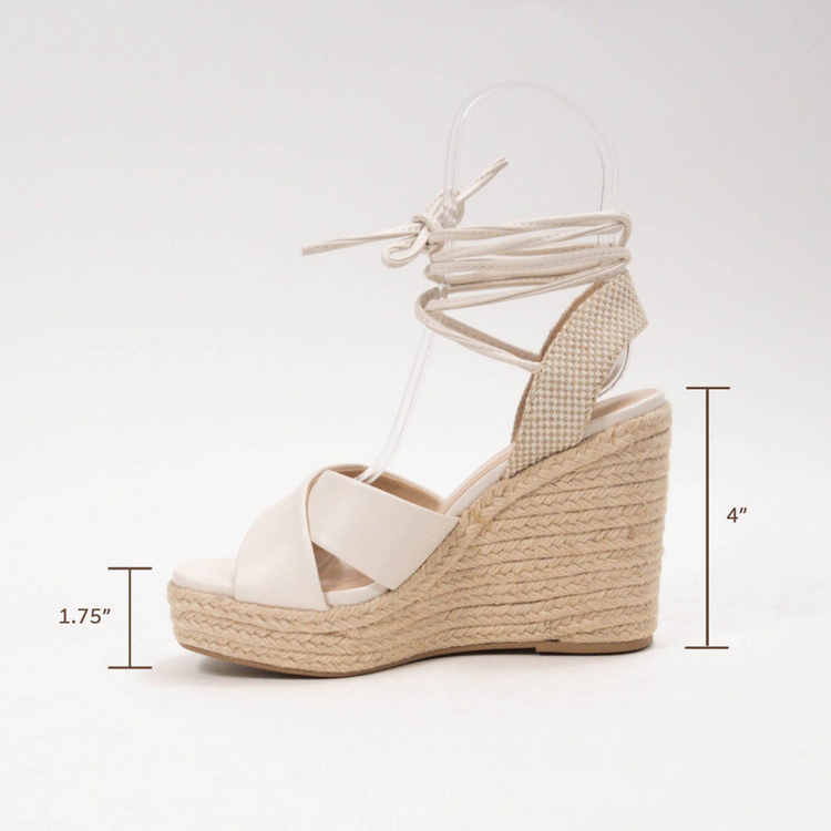 Bone Cream Platform Wedge Strappy Sandal