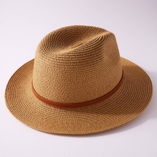 Panama Leather Strap Summer Hat (Natural)