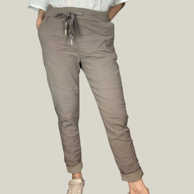 Taupe Miracle Italian One Size Stretch Drawstring Pants