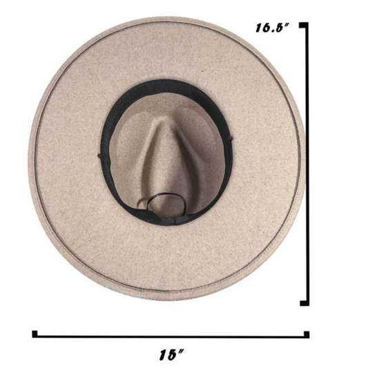 Ivory Cowboy Fedora Felt Hat w Brown Vegan Leather Hat Strap