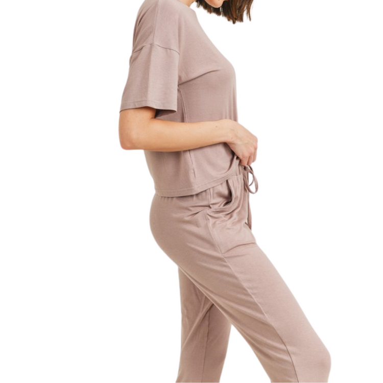 Soft Ultra Light Taupe Tee with Matching Jogger Lounge Set