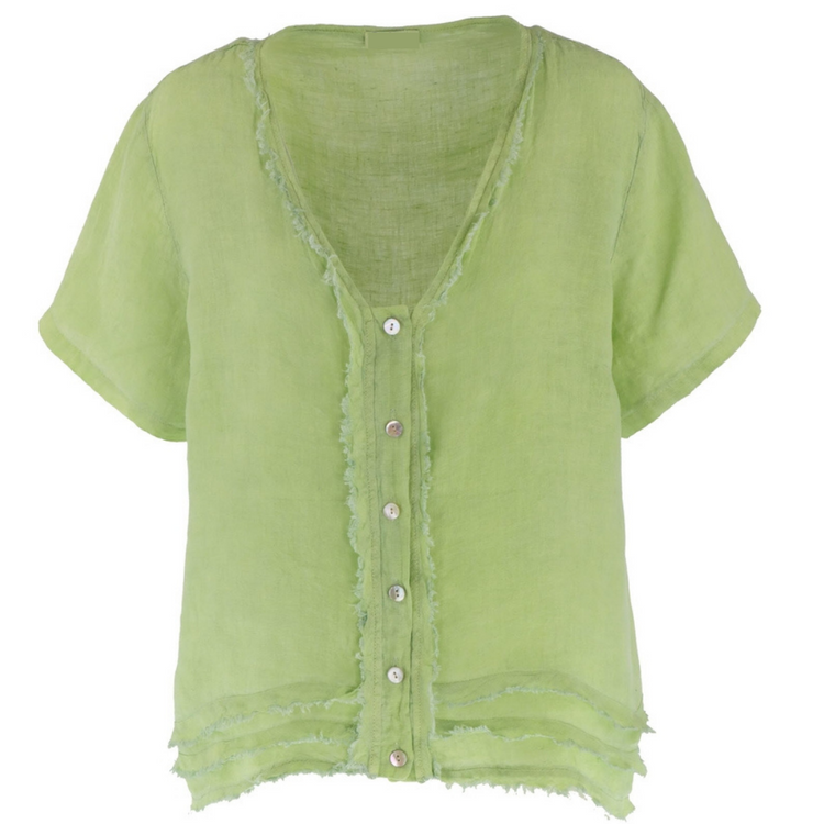 Lime Green Italian Linen Button Front Short Sleeve Tunic