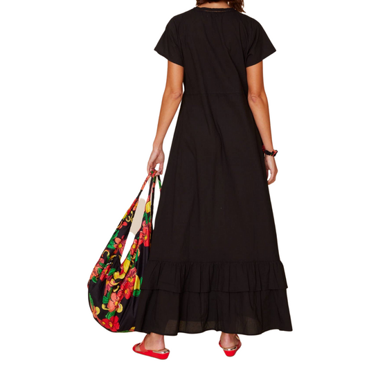 Long Black Short Sleeve Maxi Dress