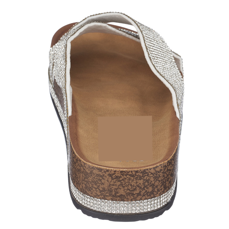 Silver Bling Footbed Comfy Cork Slide Sandal