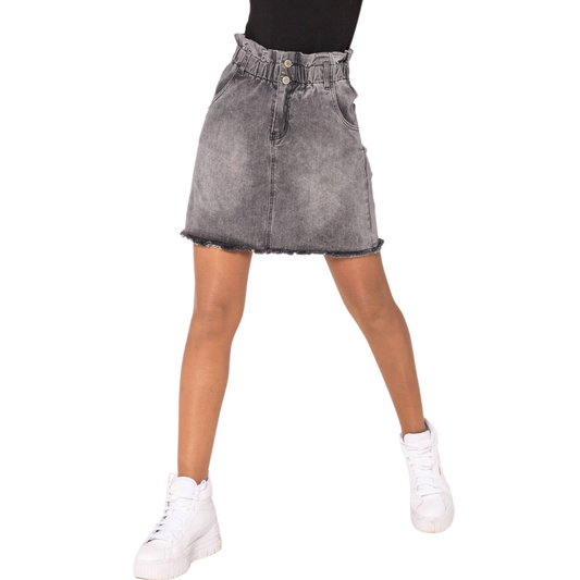 Faded Black Denim Paperbag Mini Skirt