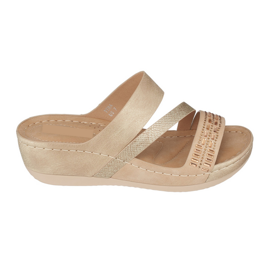 Tera Gold and Jeweled Cushy Wedge Slide Sandal