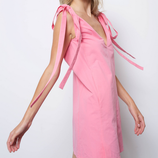 Bubble Gum Pink Mini Shift Dress with Tie shoulder Detail