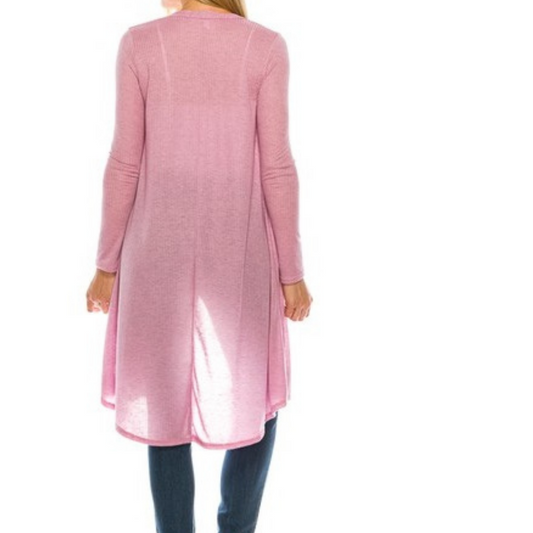 Pink Ribbed Light Weight Long Sleeve Cardigan