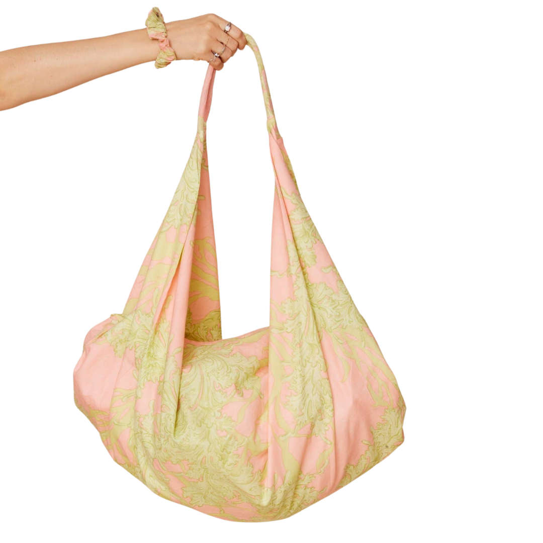 Peach with Lime Coral Print Crescent Shaped Hobo Banana Summer Bag