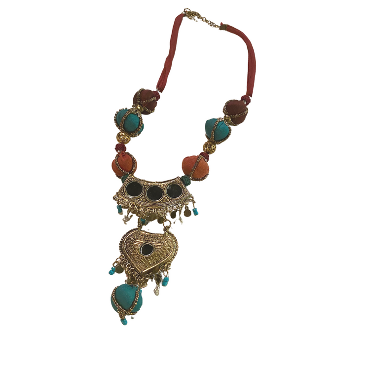 Beaded Fabric Ornate Indian Necklace