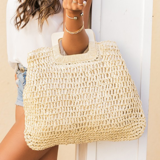 Natural Straw Oversized Straw Tote with Square Handle