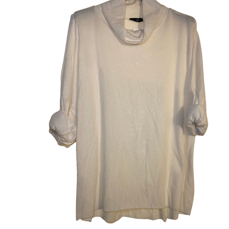 Italian Oversized Loose Neck Turtle Neck Ivory Thin Sweater