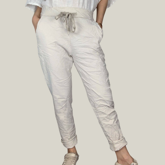 Beige Miracle Italian One Size Stretch Drawstring Pants