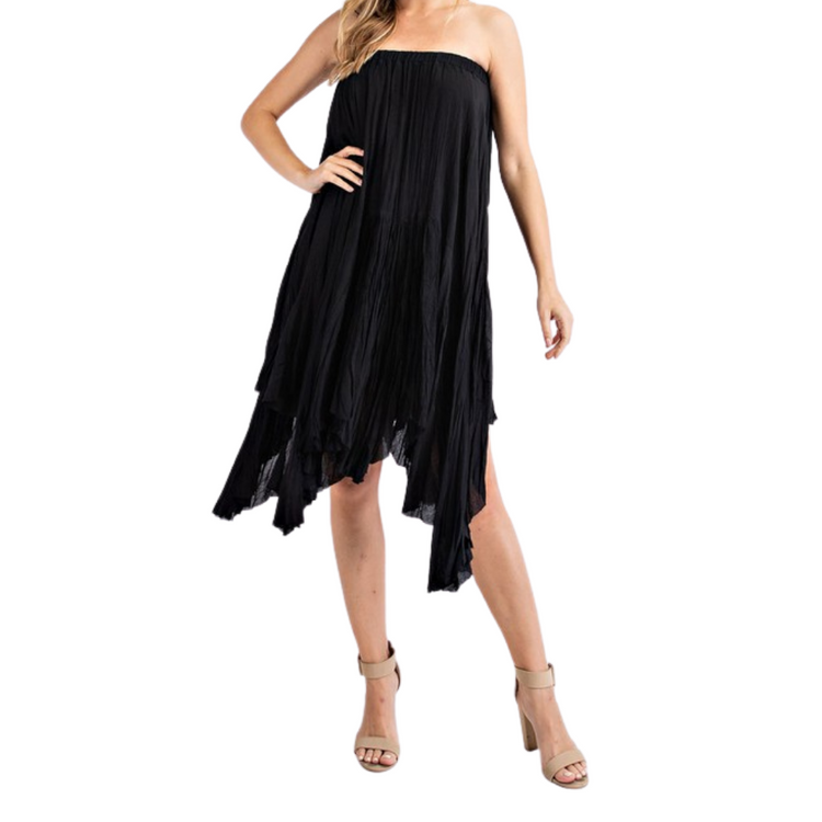 Black Silky Chiffon Pleated Asymmetrical Maxi Skirt