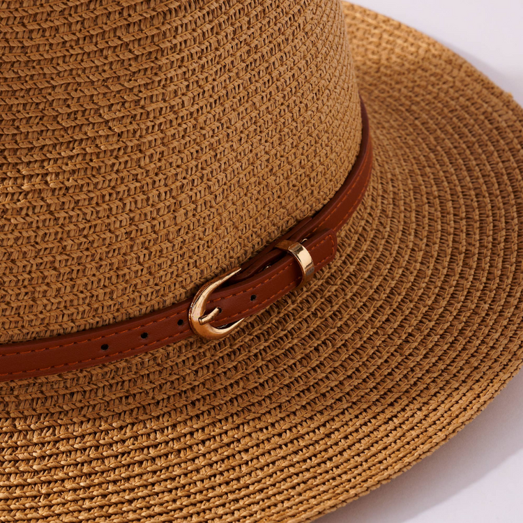 Panama Leather Strap Summer Hat (Natural)