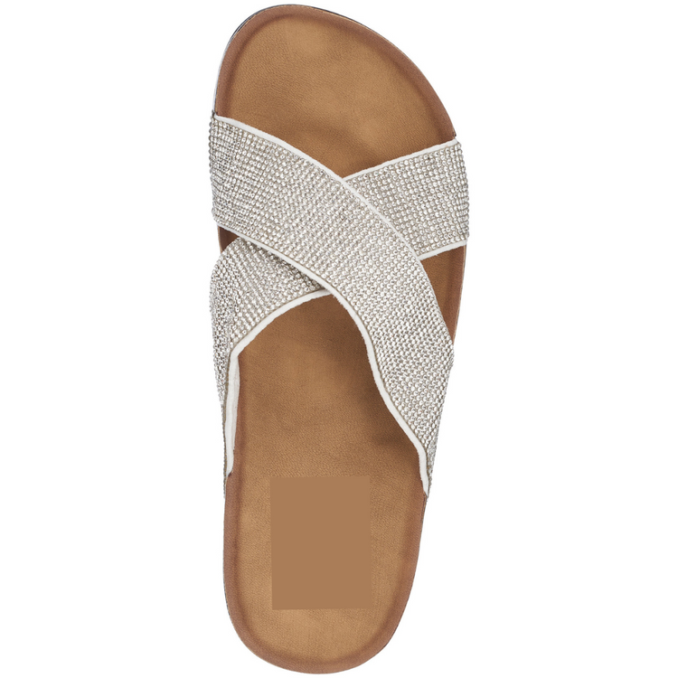 Silver Bling Footbed Comfy Cork Slide Sandal