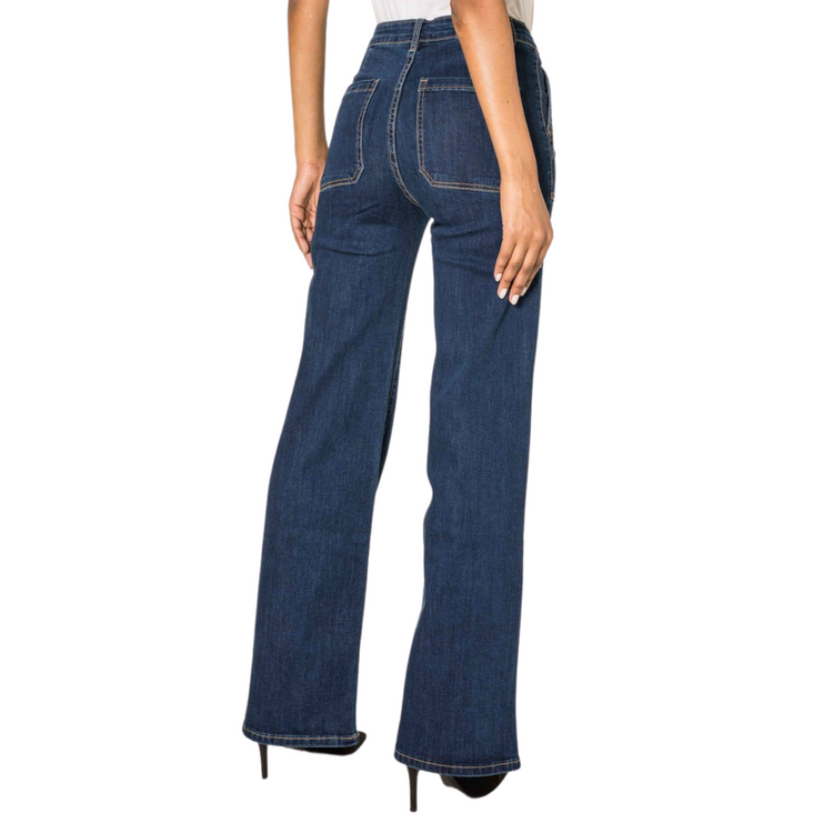 High-waisted Wide Leg Flare Stretch Jeans with Front Stitch Pocket Detail