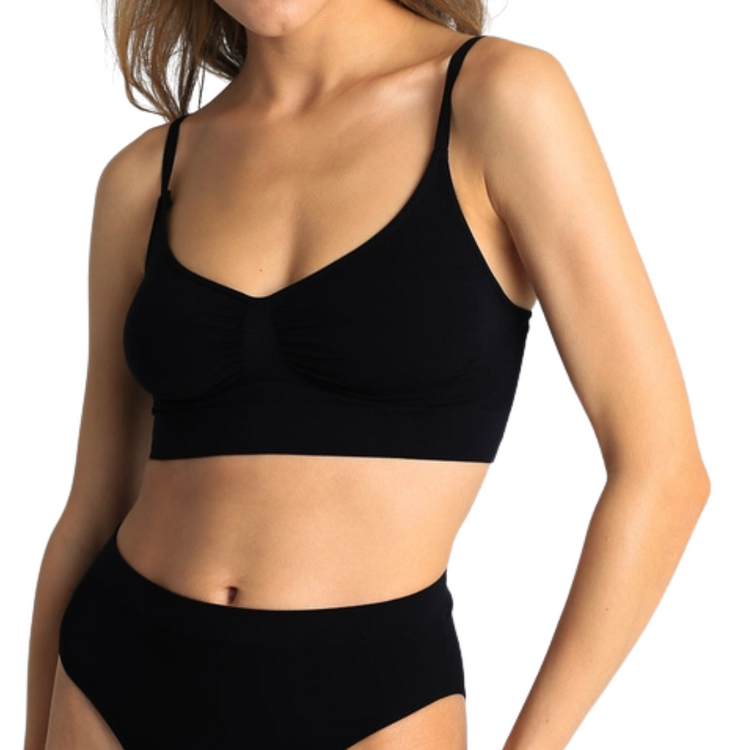 100% Made in Italy Black Seamless Adjustable Strap Active Bra