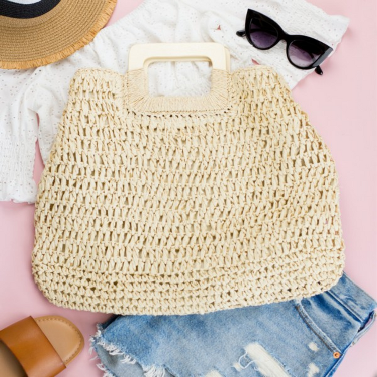 Natural Straw Oversized Straw Tote with Square Handle